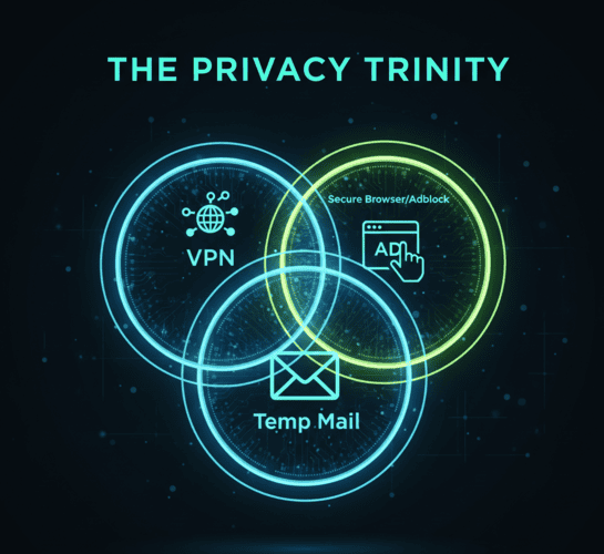 The ultimate privacy stack: combining a VPN, disposable email, and a secure browser.