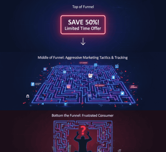 The aggressive marketing funnel triggered by sharing your email for a discount.