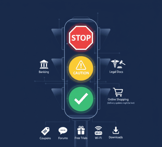 Safety traffic light guide for using disposable emails.