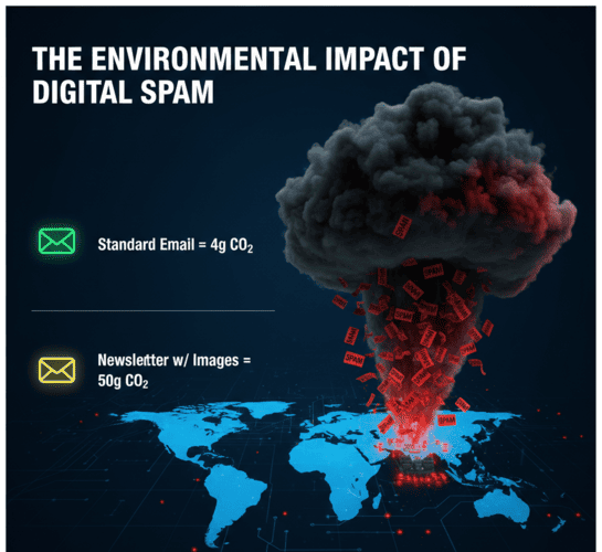 Infographic showing the carbon footprint of different types of emails.