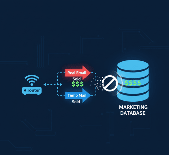 Diagram showing how public Wi-Fi portals monetize your personal email address.